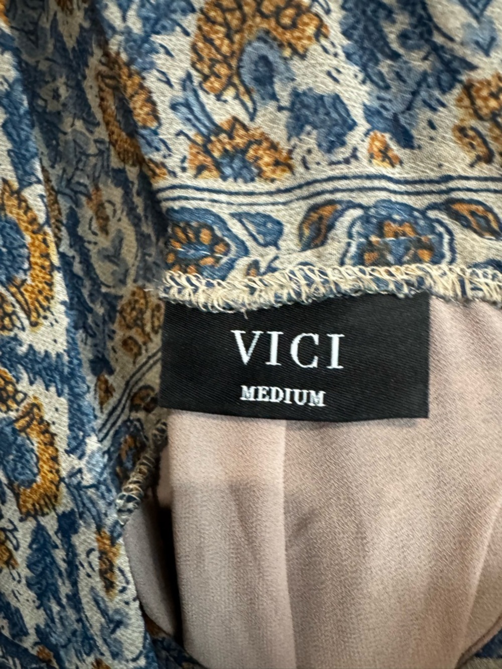 Vici Blue Patterned Maxi Dress with Tan Accents - Picture 4 of 5